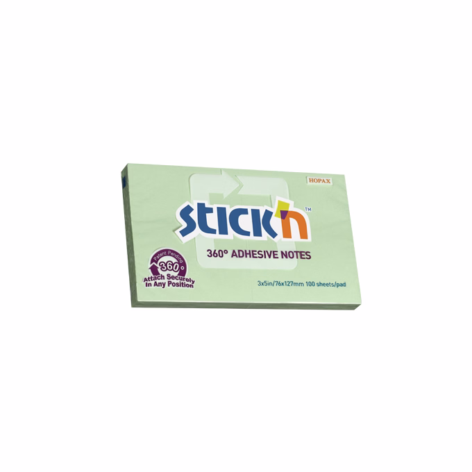 Öntapadós jegyzettömb STICK`N 76x127mm 360°-ban tapadó zöld 100 lap