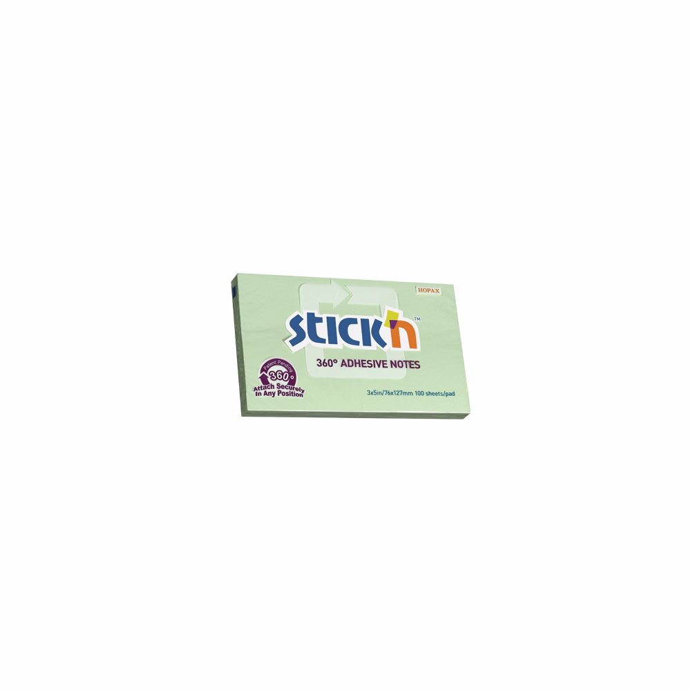 Öntapadós jegyzettömb STICK`N 76x127mm 360°-ban tapadó zöld 100 lap