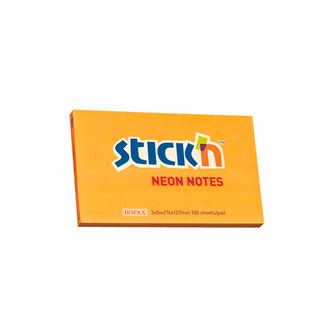 Öntapadós jegyzettömb STICK`N 76x127mm neon narancs 100 lap