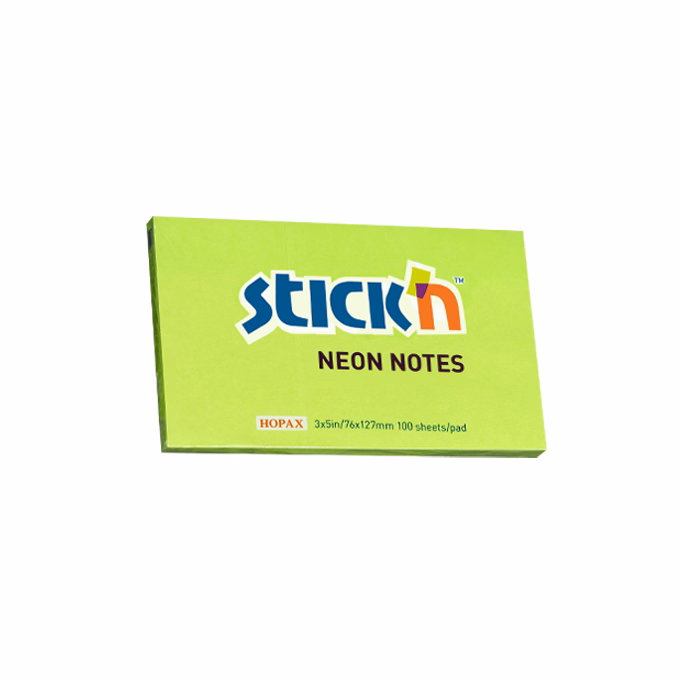 Öntapadós jegyzettömb STICK`N 76x127mm neon zöld 100 lap Öntapadós jegyzettömb STICK`N 76x127mm neon zöld 100 lap