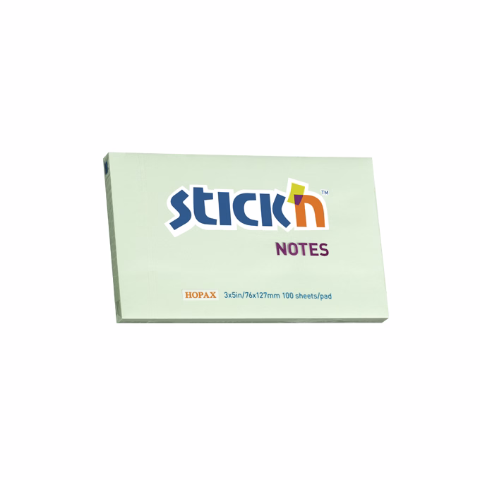 Öntapadós jegyzettömb STICK`N 76x127mm pasztell zöld 100 lap