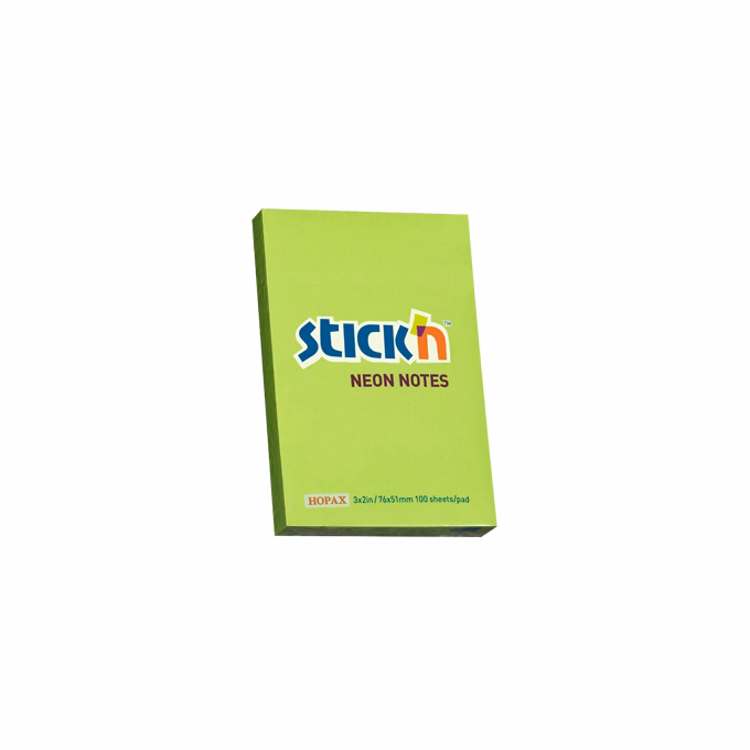Öntapadós jegyzettömb STICK`N 76x51mm neon zöld 100 lap