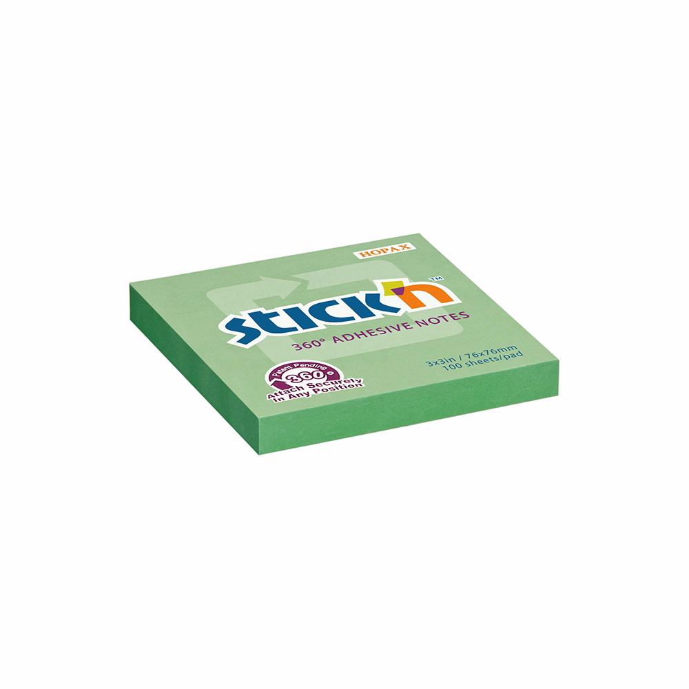 Öntapadós jegyzettömb STICK`N 76x76mm 360°-ban tapadó zöld 100 lap