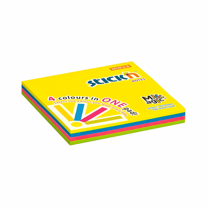 Öntapadós jegyzettömb STICK`N 76x76mm neon magic pad 100 lap