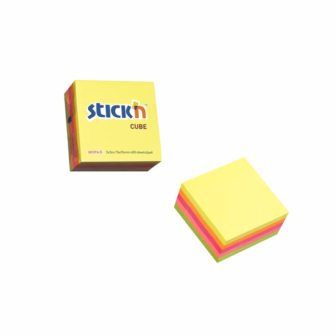 Öntapadós jegyzettömb STICK`N 76x76mm neon mix 400 lap
