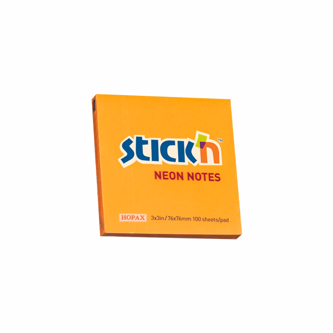 Öntapadós jegyzettömb STICK`N 76x76mm neon narancs 100 lap