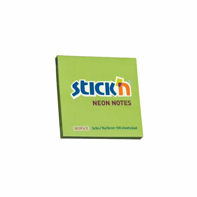 Öntapadós jegyzettömb STICK`N 76x76mm neon zöld 100 lap