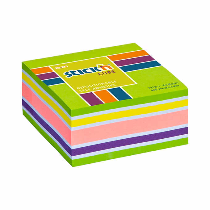 Öntapadós jegyzettömb STICK`N 76x76mm neon zöld mix 400 lap