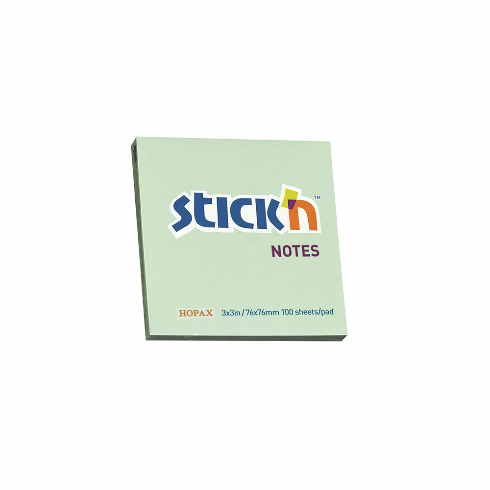 Öntapadós jegyzettömb STICK`N 76x76mm pasztell zöld 100 lap