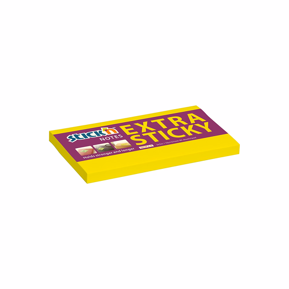 Öntapadós jegyzettömb STICK`N extra erős 76x127mm neon sárga 90 lap
