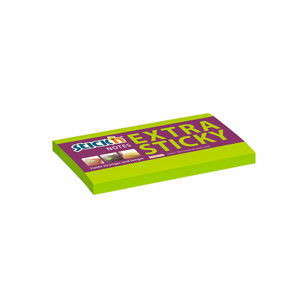Öntapadós jegyzettömb STICK`N extra erős 76x127mm neon zöld 90 lap