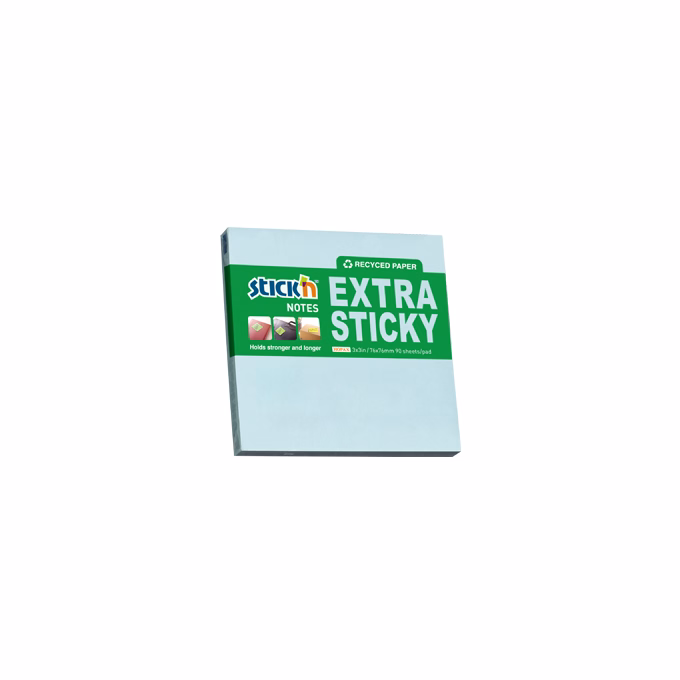 Öntapadós jegyzettömb STICK`N extra erős 76x76mm újrahasznosított pasztell kék 90 lap