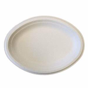 Papírtányér eldobható ovális KOMP cukornád lebomló 25,4x19,05 cm natúr 125 darabos