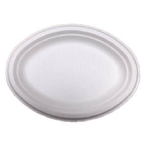 Papírtányér eldobható ovális KOMP cukornád lebomló 25,4x19,05 cm natúr 125 darabos