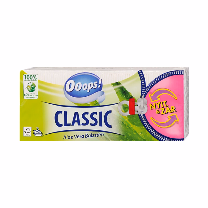 Papírzsebkendő OOOPS! Classic Aloe Vera 3 rétegű 90 darabos
