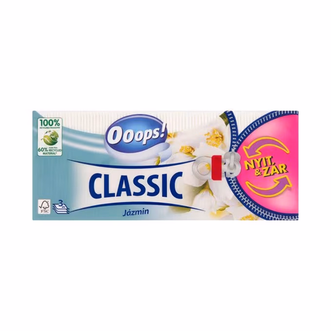 Papírzsebkendő OOOPS! Classic Jázmin 3 rétegű 90 darabos