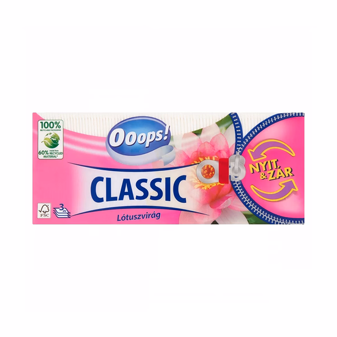 Papírzsebkendő OOOPS! Classic Lótuszvirág 3 rétegű 90 darabos