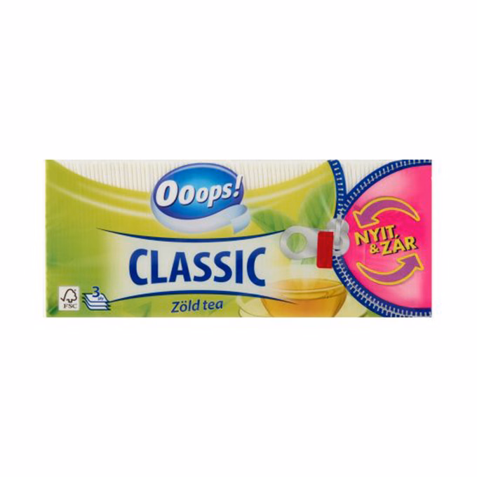 Papírzsebkendő OOOPS! Classic Zöld tea 3 rétegű 90 darabos