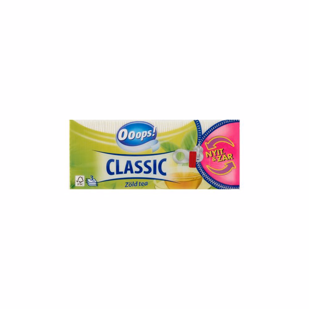 Papírzsebkendő OOOPS! Classic Zöld tea 3 rétegű 90 darabos