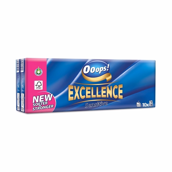 Papírzsebkendő Ooops! Excellence Sensitive 4 rétegű 10x8 darabos