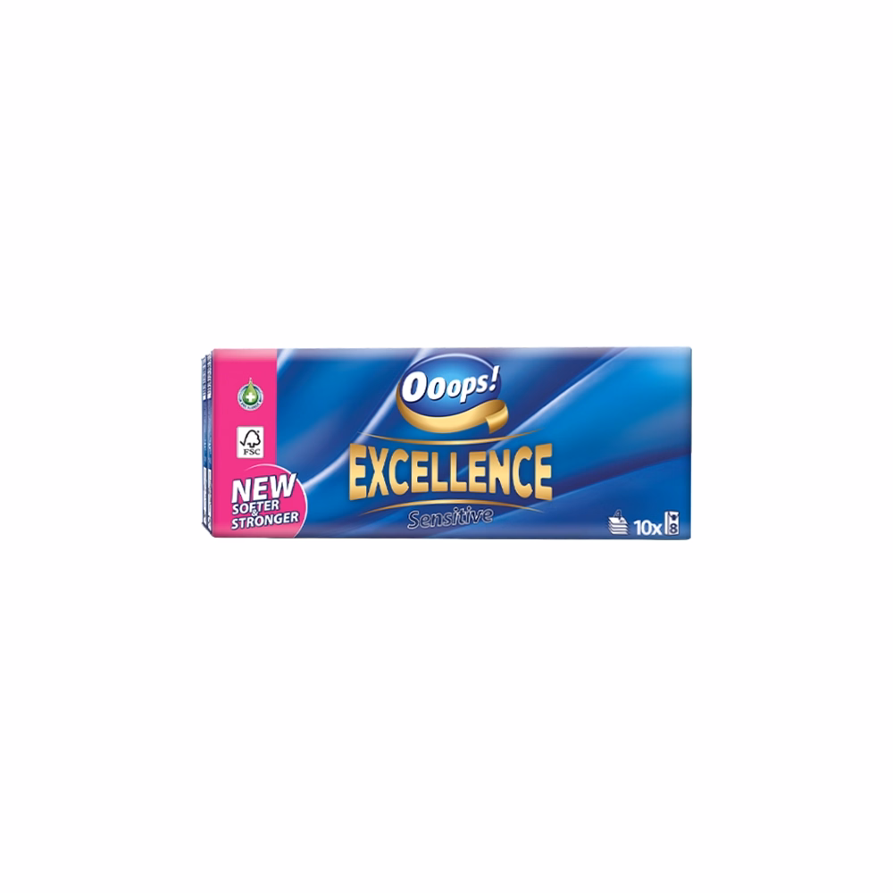 Papírzsebkendő Ooops! Excellence Sensitive 4 rétegű 10x8 darabos