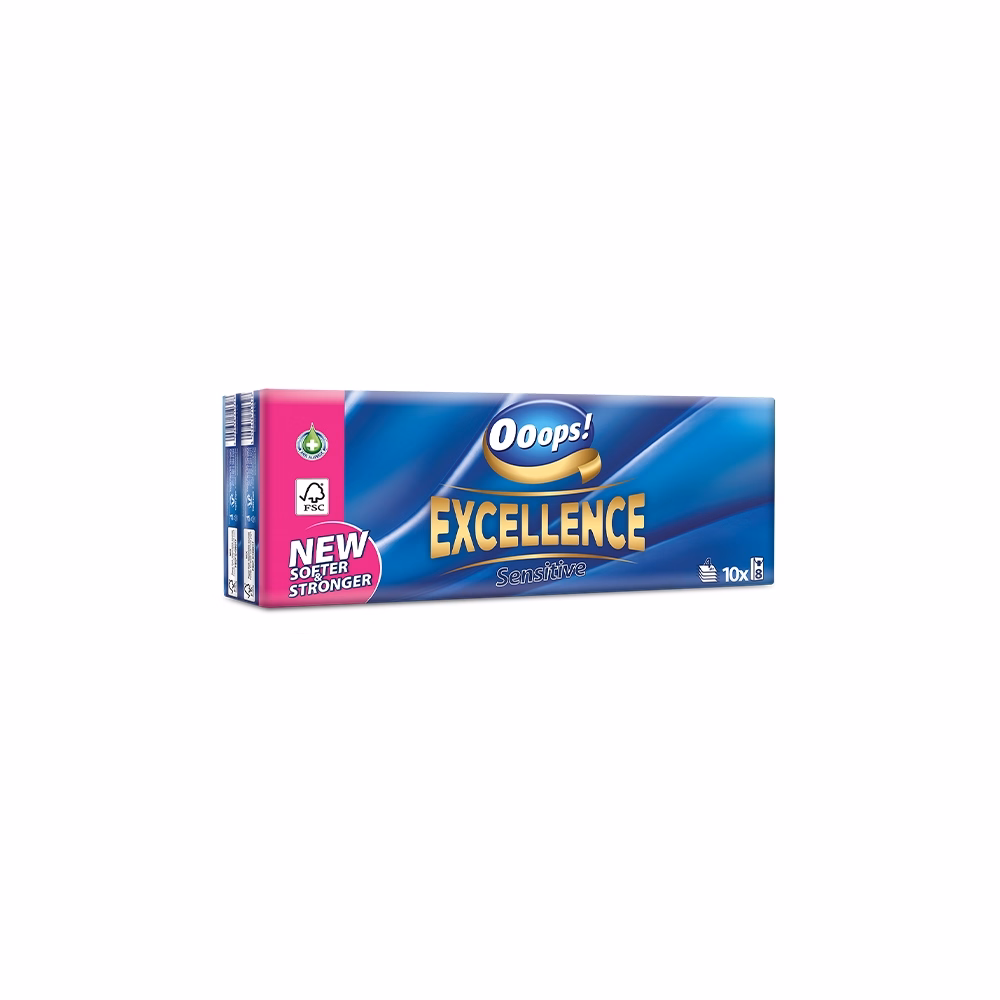 Papírzsebkendő Ooops! Excellence Sensitive 4 rétegű 10x8 darabos