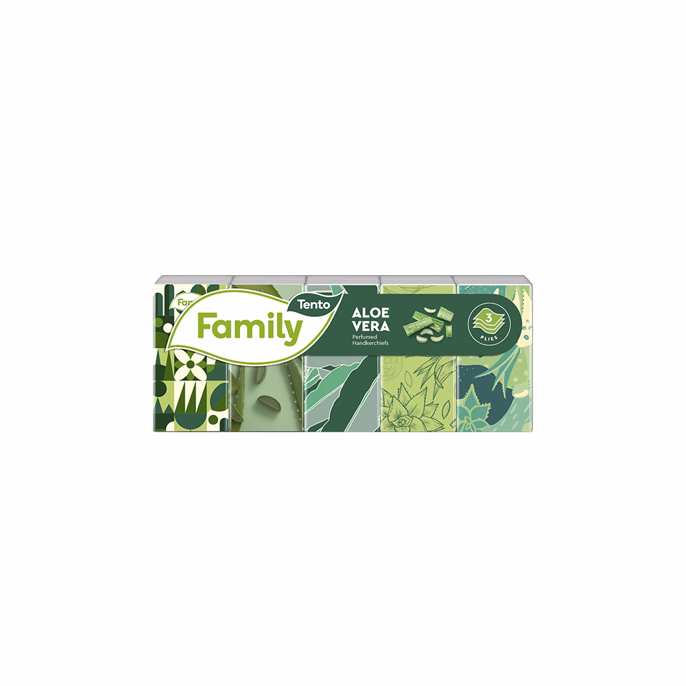 Papírzsebkendő TENTO Family aloe vera 3 rétegű 10x10 darabos