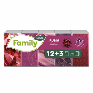 Papírzsebkendő TENTO Family rubin illatos 3 rétegű 15x10 darabos