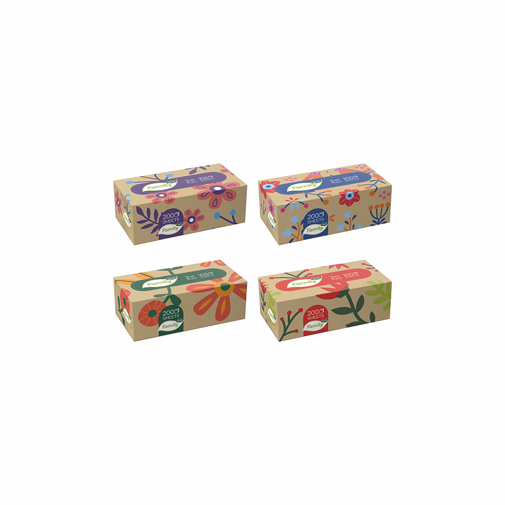 Papírzsebkendő TENTO Familybox 2 rétegű 200 darabos dobozos