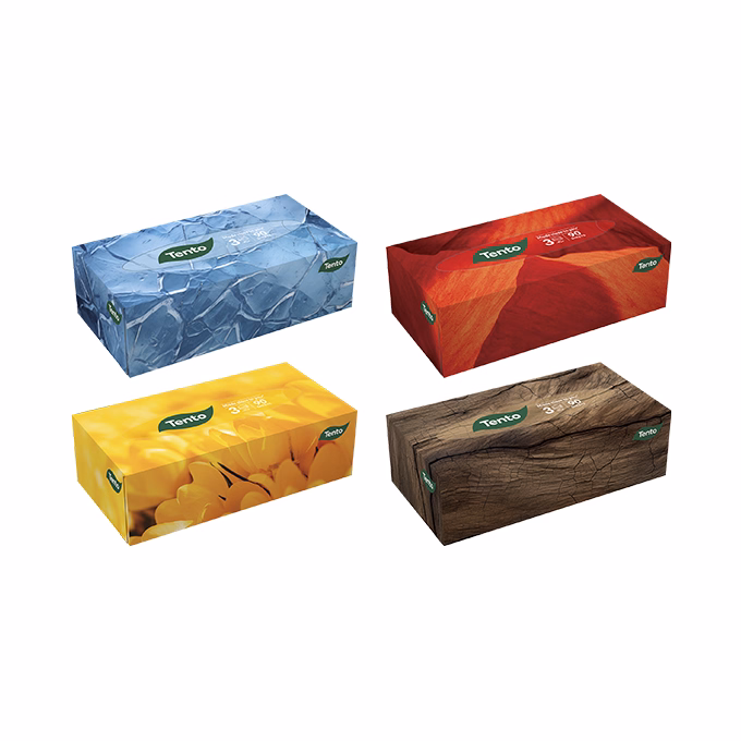 Papírzsebkendő TENTO Flatbox 3 rétegű 90 darabos dobozos