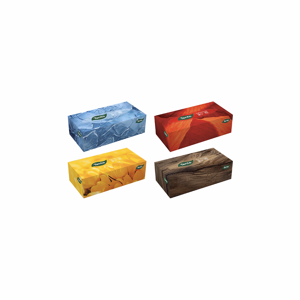 Papírzsebkendő TENTO Flatbox 3 rétegű 90 darabos dobozos