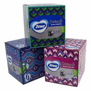 Papírzsebkendő ZEWA Deluxe 3 rétegű 60 darabos dobozos Aroma Collection