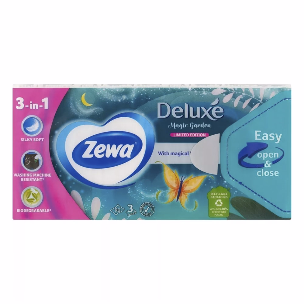 Papírzsebkendő ZEWA Deluxe 3 rétegű 90 darabos Limited Edition