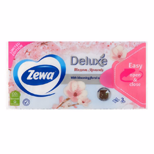 Papírzsebkendő ZEWA Deluxe 3 rétegű 90 darabos Sensitive/Blossom Moments
