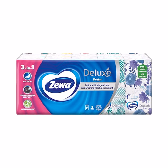 Papírzsebkendő ZEWA Deluxe Design 3 rétegű 10x10 darabos