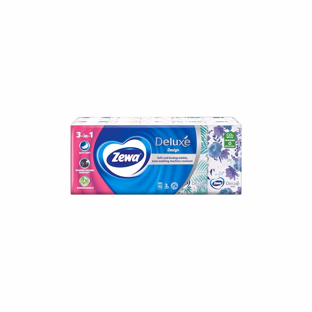 Papírzsebkendő ZEWA Deluxe Design 3 rétegű 10x10 darabos