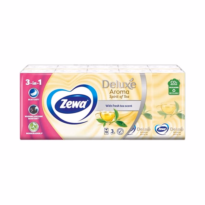 Papírzsebkendő ZEWA Deluxe Spirit of Tea 3 rétegű 10x10 darabos