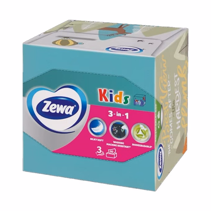 Papírzsebkendő ZEWA Kids 3 rétegű 60 darabos dobozos