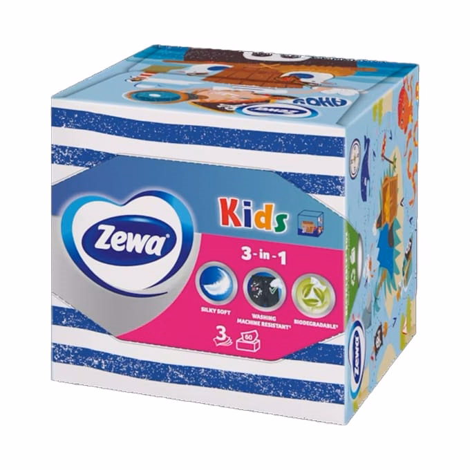 Papírzsebkendő ZEWA Kids 3 rétegű 60 darabos dobozos