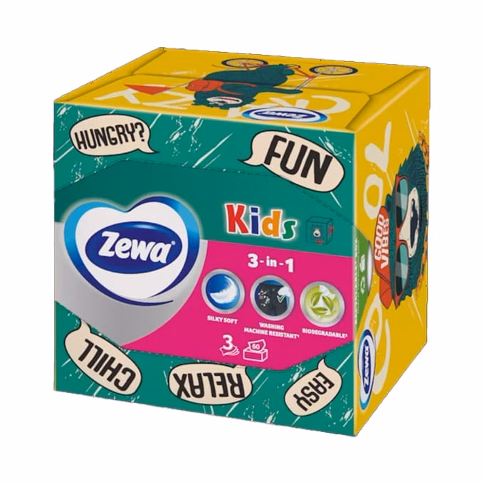 Papírzsebkendő ZEWA Kids 3 rétegű 60 darabos dobozos