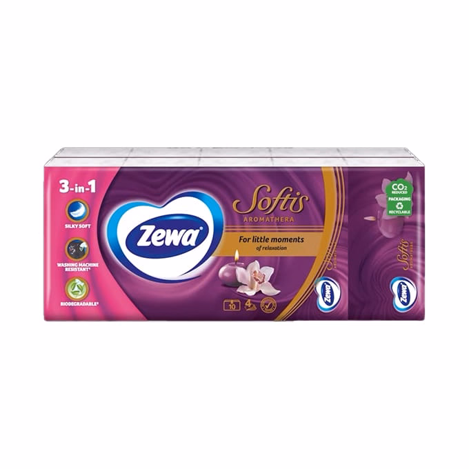 Papírzsebkendő ZEWA Softis Aromathera 4 rétegű 10x9 darabos