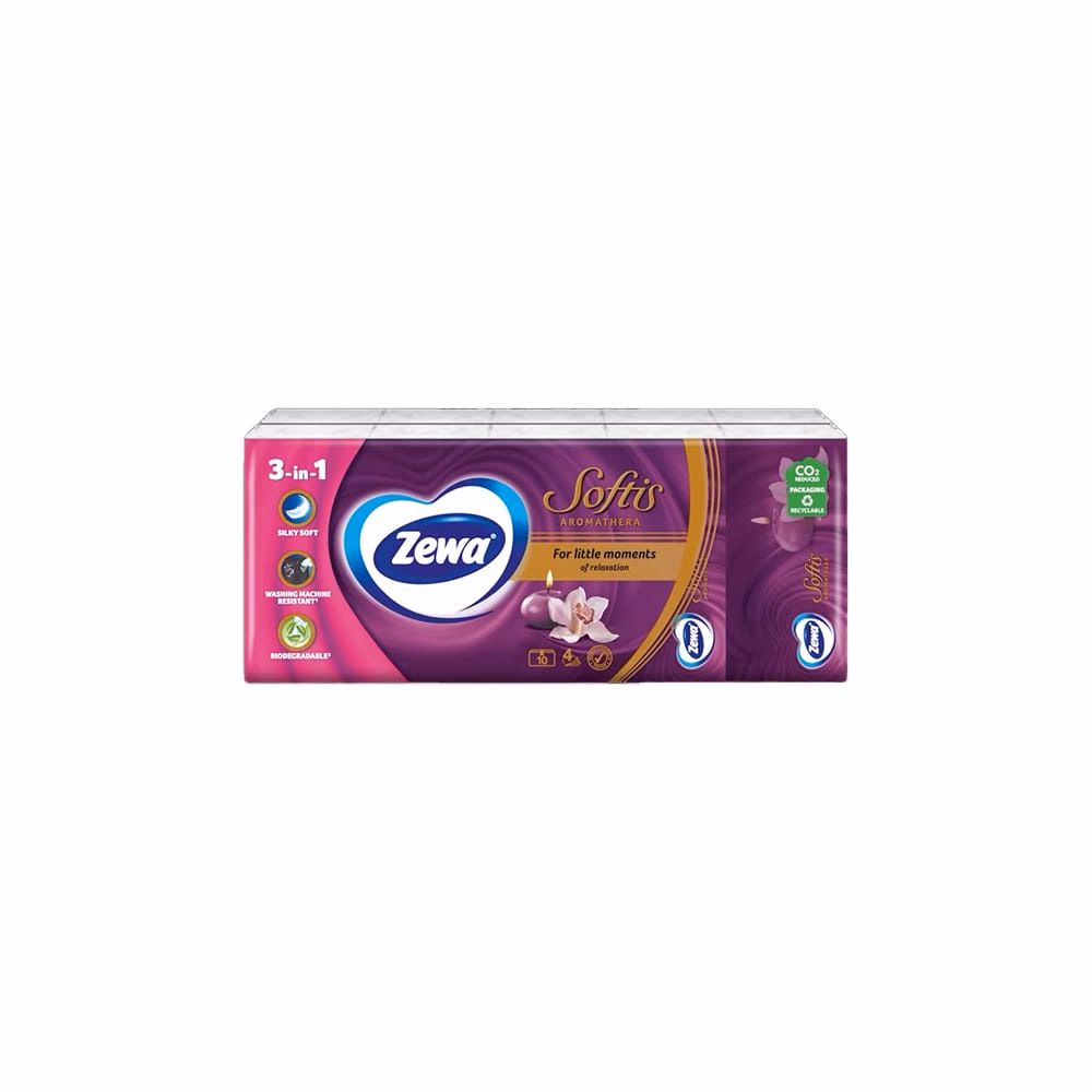 Papírzsebkendő ZEWA Softis Aromathera 4 rétegű 10x9 darabos