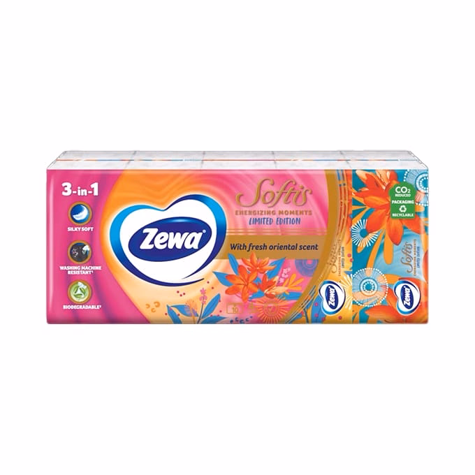 Papírzsebkendő ZEWA Softis Fresh Green 4 rétegű 10x9 darabos
