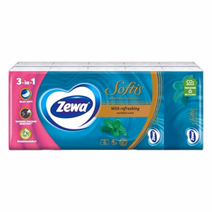 Papírzsebkendő ZEWA Softis Menthol Breeze 4 rétegű 10x9 darabos