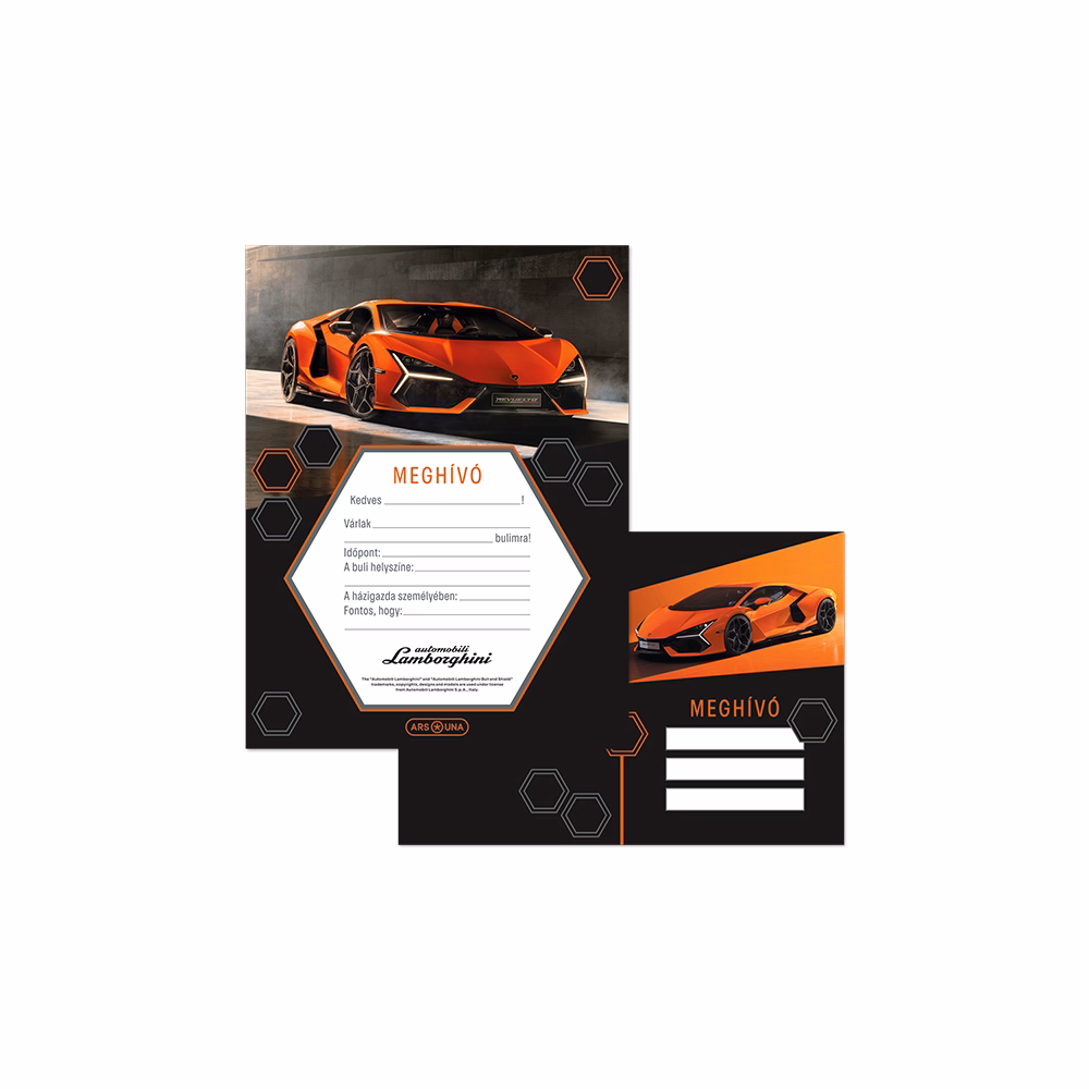 Partimeghívó ARS UNA 10 ív+10 db boríték Lamborghini narancssárga