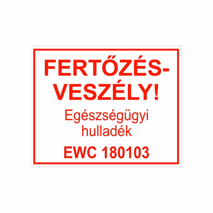 Piktogram Fertőzésveszély Egészségügyi hulladék EWC 180103 fehér