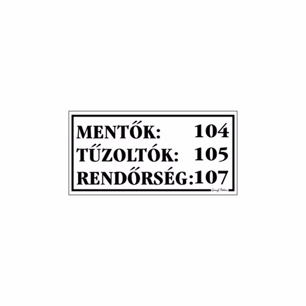 Piktogram Mentő, tűzoltó tel. számok fehér