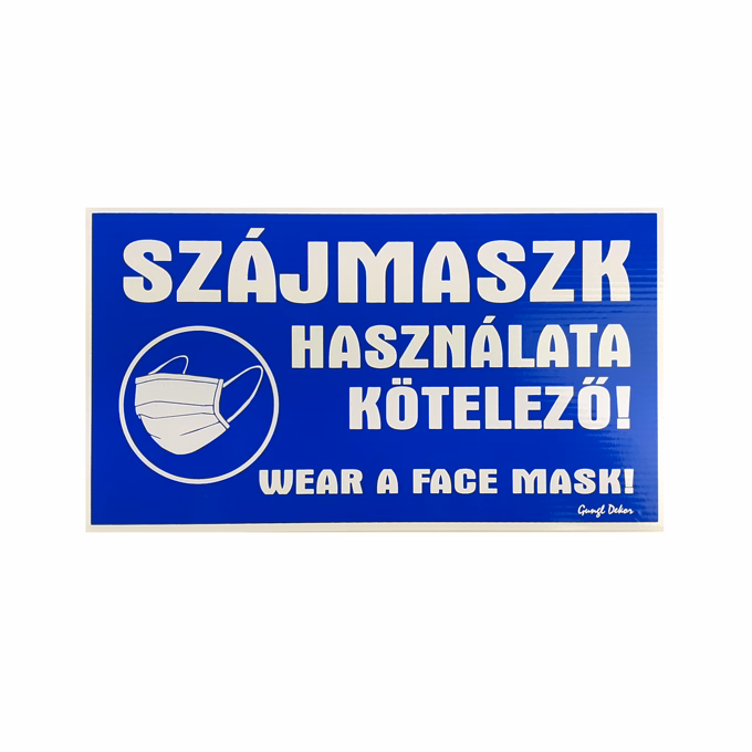 Piktogram Szájmaszk használata kötelező 25X14 cm kék alapon fehér