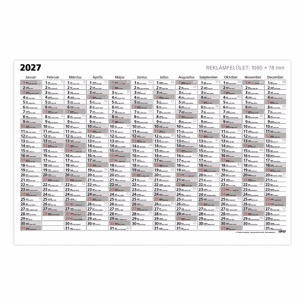 Plakátnaptár TOPTIMER T101 éves A/0 1180x800mm egyoldalas 2027