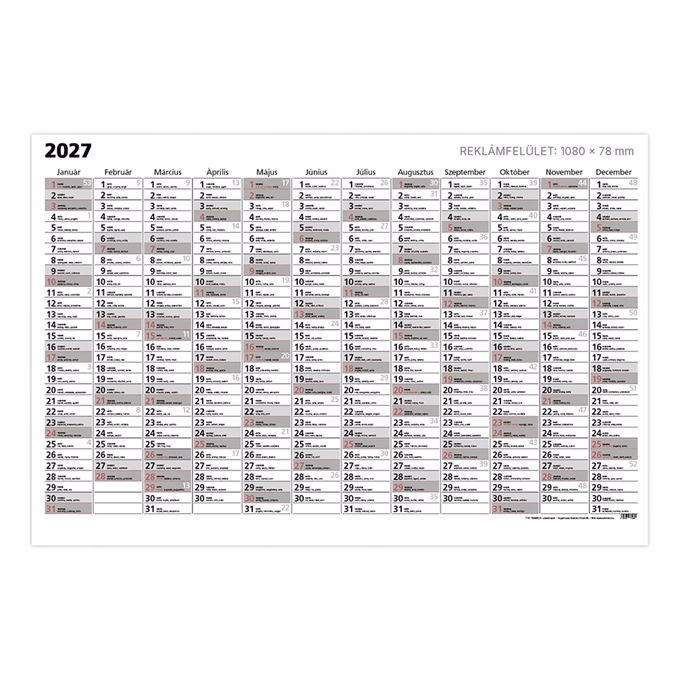 Plakátnaptár TOPTIMER T101 éves A/0 1180x800mm egyoldalas 2027